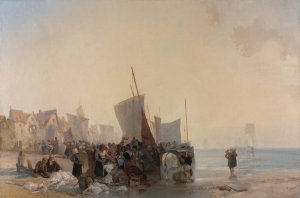 A Fish-market near Boulogne by Richard Parkes Bonington Oil Painting