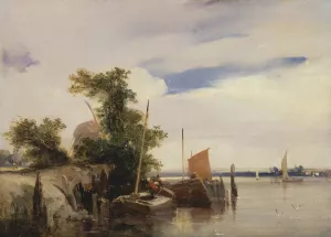 Barges on a River by Richard Parkes Bonington Oil Painting