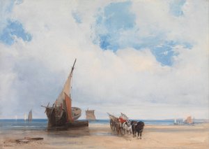 Beached Vessels and a Wagon, near Trouville, France by Richard Parkes Bonington Oil Painting