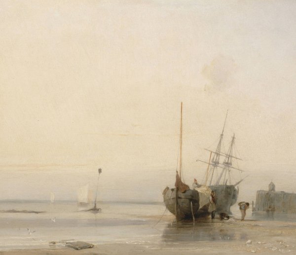 Calais Jetty, France  by Richard Parkes Bonington - Hand-Painted Oil Painting Reproduction