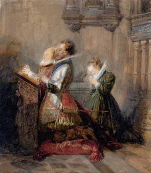 Henry IV praying, accompanied by two ladies by Richard Parkes Bonington Oil Painting
