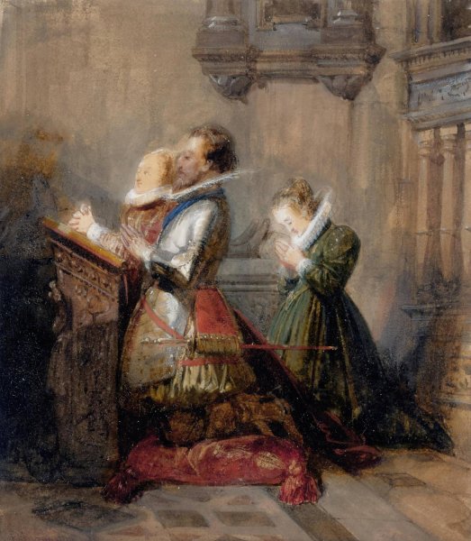 Henry IV praying, accompanied by two ladies  by Richard Parkes Bonington - Hand-Painted Oil Painting Reproduction