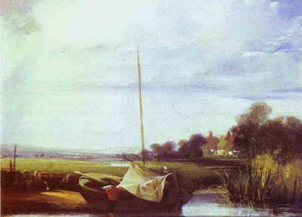 River Scene in France by Richard Parkes Bonington - Hand-Painted Oil Painting Reproduction