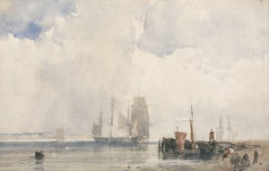 Shipping in an Estuary, Probably near Quilleboeuf by Richard Parkes Bonington Oil Painting