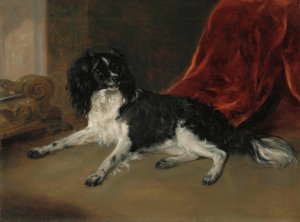 A King Charles Spaniel By A Fireplace by Richard Ramsay Reinagle Oil Painting