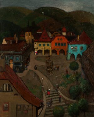 Kleine Stadt by Richard Teschner Oil Painting