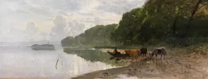 Uferlandschaft am Starnberger See mit weidenden Kuhen by Richard Von Poschinger Oil Painting