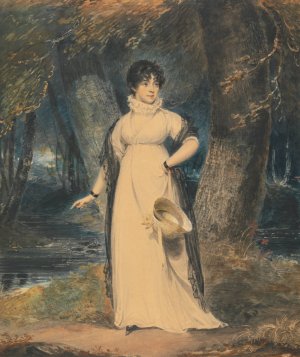 A Landscape with a Portrait of a Lady, Full Length, Holding a Hat by Richard Westall Oil Painting