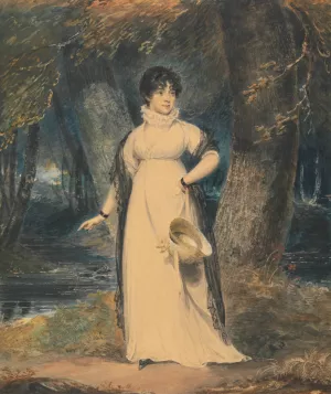 A Landscape with a Portrait of a Lady, Full Length, Holding a Hat by Richard Westall Oil Painting