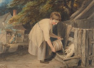 Girl Feeding Pigs by Richard Westall Oil Painting