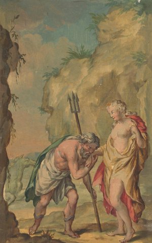 Ontwerp voor een behangschildering met Neptunus en Coronis by Rienk Keyert Oil Painting