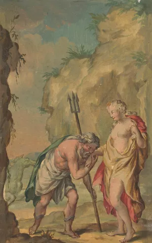 Ontwerp voor een behangschildering met Neptunus en Coronis by Rienk Keyert Oil Painting