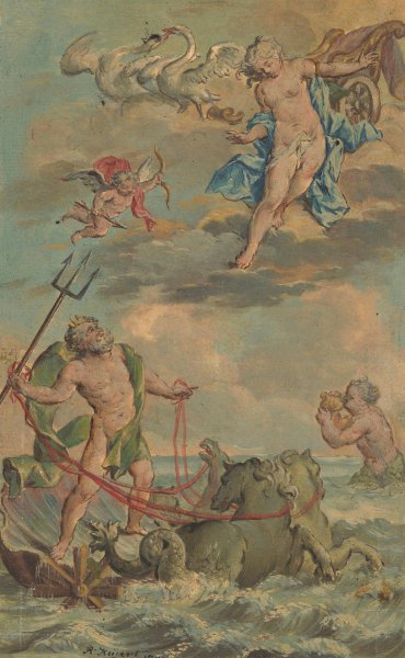 Main Product Photo of Venus verzoekt Neptunus te verhinderen dat Telemachus zal landen op Ithaca  Painting by Rienk Keyert