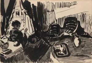 Nel Sewing before the Burtterfly Sofa by Rik Wouters Oil Painting