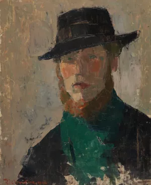 Self Portrait in Black Hat Oil painting by Rik Wouters