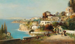 Italian Coastal Town by Robert Alott Oil Painting