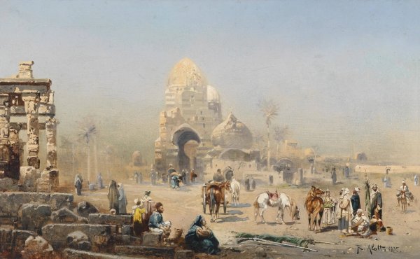 Orientalische Strasenszene by Robert Alott - Hand-Painted Oil Painting Reproduction