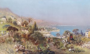 Reges Treiben in einer sudlichen Hafenstadt by Robert Alott Oil Painting
