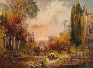 Sudliche Parklandschaft mit figurlicher Staffage by Robert Alott Oil Painting