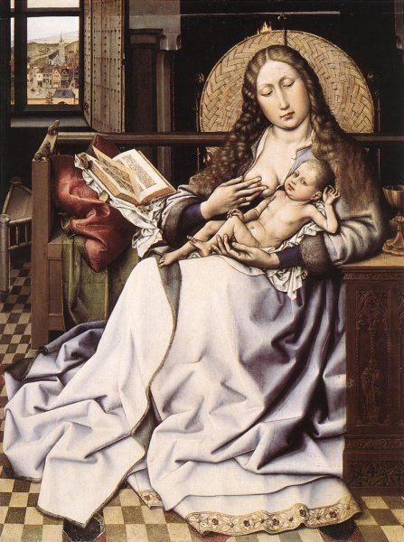 Main Product Photo of The Virgin and Child before a Firescreen Painting by Robert Campin