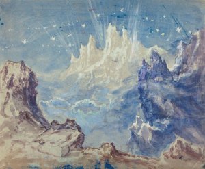 Fantastic Mountainous Landscape with a Starry Sky by Robert Caney Oil Painting