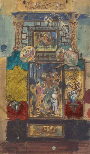 Stage Set Consisting Of Painted Panels, Fabrics, And Fans by Robert Caney Oil Painting