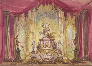 Stage Set with a Statue Of Saint George Slaying the Dragon by Robert Caney Oil Painting