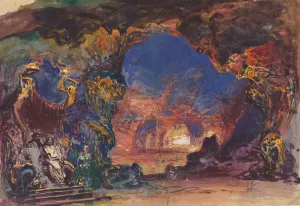 Underworld Scene with a Man and Woman Enthroned and Death Standing Guard by Robert Caney Oil Painting