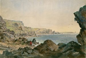 Foilhummerum Bay, Valentia, Looking Seawards from the Point at Which the Cable Reaches the Shore of Ireland by Robert Charles Dudley Oil Painting