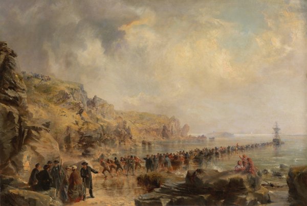 Landing the Shore End of the Atlantic Cable  by Robert Charles Dudley - Hand-Painted Oil Painting Reproduction