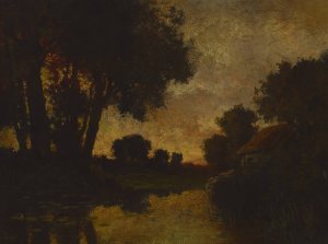 River at Sunset by Robert Crannell Minor Oil Painting
