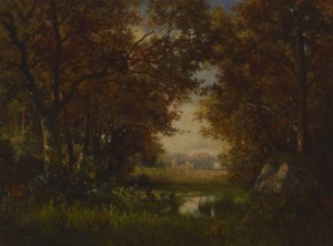 Scene in the Forest of Fontainebleau by Robert Crannell Minor Oil Painting