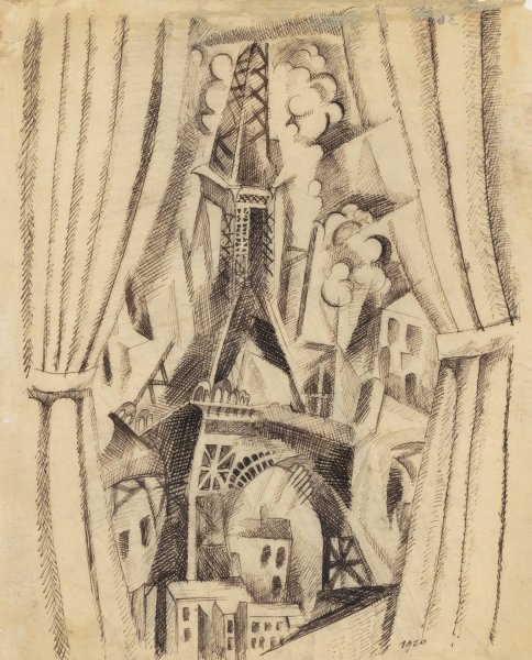 Main Product Photo of La tour aux rideaux  Painting by Robert Delaunay