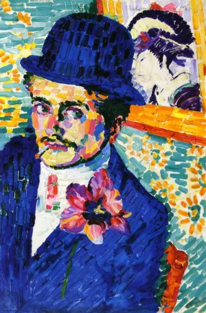 Man with a Tulip also known as Portrait of Jean Metzinger by Robert Delaunay - Oil Painting Reproduction