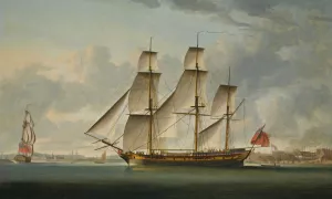 The East Indiaman Delaford, In Two Positions, Passing Deptford, The Royal Hospital At Greenwich Beyond by Robert Dodd Oil Painting