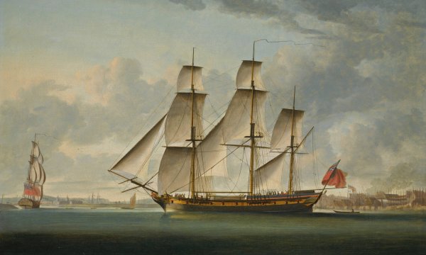 The East Indiaman Delaford, In Two Positions, Passing Deptford, The Royal Hospital At Greenwich Beyond  by Robert Dodd - Hand-Painted Oil Painting Reproduction