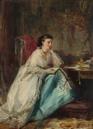 Woman In Her Study by Robert Duddingstone Herdman Oil Painting