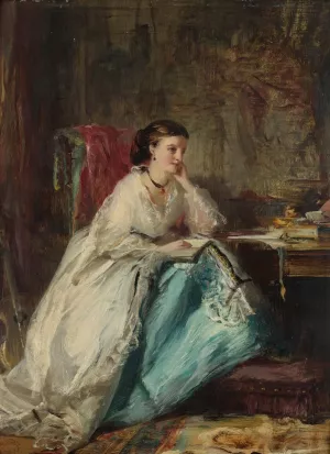 Woman In Her Study by Robert Duddingstone Herdman Woman In Her Study by Robert Duddingstone Herdman Oil Painting