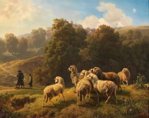 An Encounter on the Sheep Pasture by Robert Eberle Oil Painting