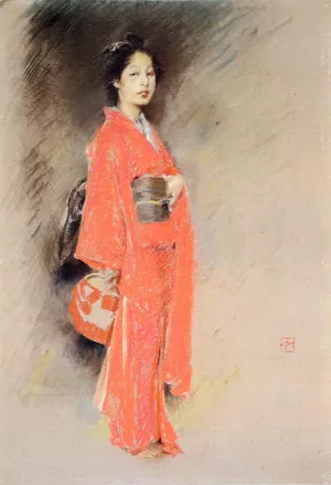 A Japanese Woman by Robert Frederick Blum - Oil Painting Reproduction