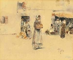 At The Marketplace by Robert Frederick Blum Oil Painting
