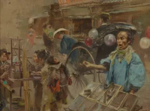 Street Market by Robert Frederick Blum Oil Painting