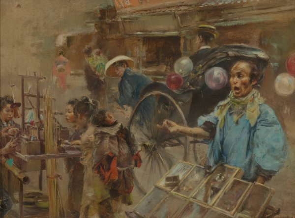 Street Market by Robert Frederick Blum - Hand-Painted Oil Painting Reproduction