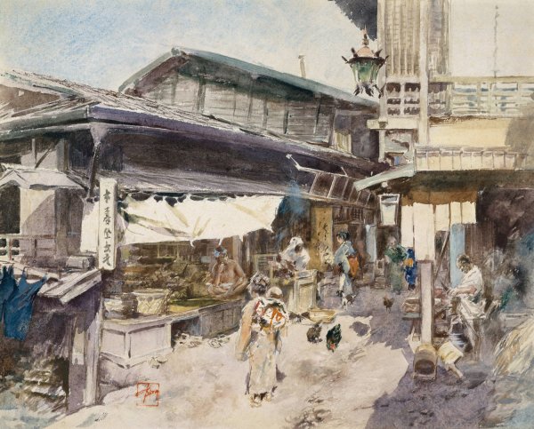 Street Scene in Ikao, Japan by Robert Frederick Blum - Hand-Painted Oil Painting Reproduction