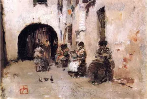 Stringing Beads, Venice by Robert Frederick Blum - Oil Painting Reproduction