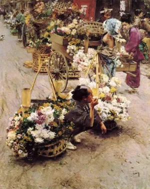 The Flower Market, Tokyo by Robert Frederick Blum - Oil Painting Reproduction