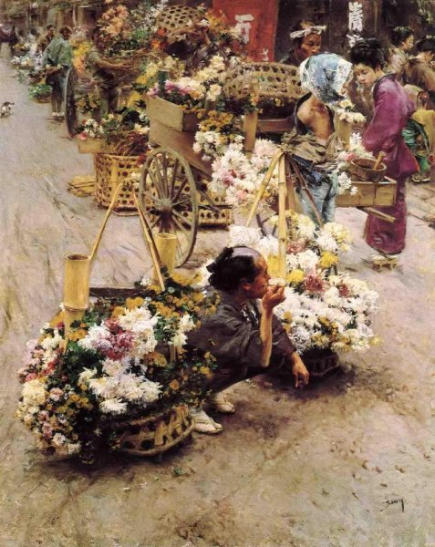 The Flower Market, Tokyo by Robert Frederick Blum - Hand-Painted Oil Painting Reproduction