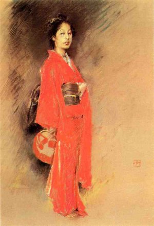 The Orange Kimono by Robert Frederick Blum Oil Painting