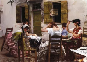 Venetian Bead Stringers painting by Robert Frederick Blum