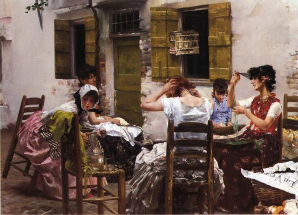Venetian Bead Stringers by Robert Frederick Blum - Hand-Painted Oil Painting Reproduction